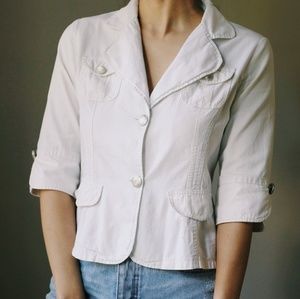 Vintage Cotton Canvas Blazer Lightweight Off White